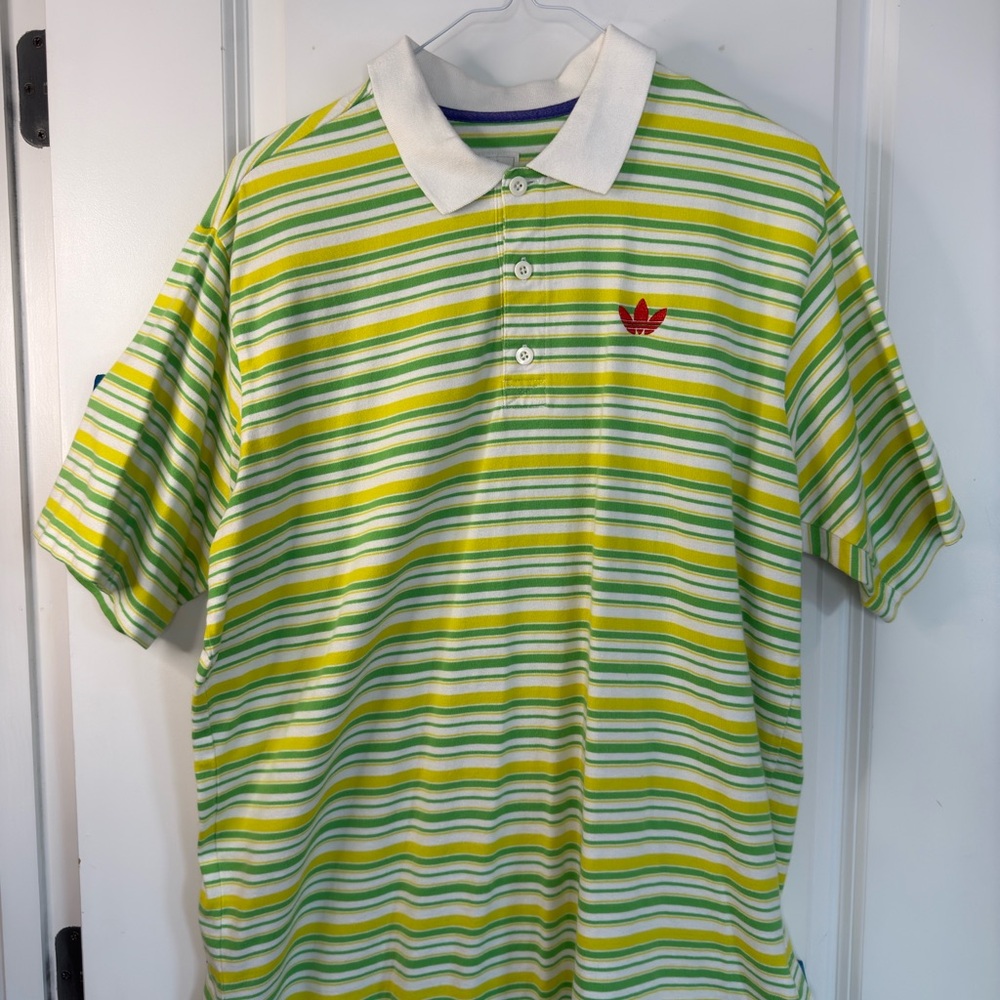 Adidas Striped Polo Shirt - Green and White